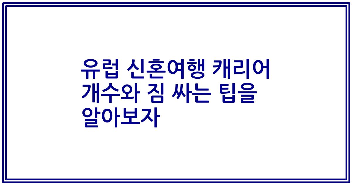 유럽 신혼여행 캐리어 개수와 짐 싸는 팁을 알아보자